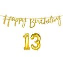 13th Happy Birthday Decoration Kit Golden for 13 Year Old Boys Girls with Number Thirteen Decorations Decor Celebration Items Item Set Combo Reusable Cursive Banner