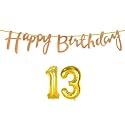 13th Happy Birthday Decoration Kit Rose Gold for 13 Year Old Boys Girls with Number Thirteen Decorations Decor Celebration Items Item Set Combo Reusable Cursive Banner