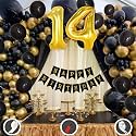 14th Birthday Decoration Items for Black and Gold Theme Combination for Boys Girls | 50 Pcs Black Gold Balloon | Black Birthday Banner | Balloon Pump | Arch Tape | Glue Dots