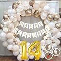 14th Birthday Decoration Items for White and Gold Theme Combination for Boys Girls | 50 Pc Golden White Orange Balloon | White Birthday Banner | Balloon Pump | Arch Tape | Glue Dots