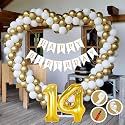 14th Birthday Decoration Items for Golden and White Theme Combination for Boys Girls | 50 Pcs Gold White Balloon | White Birthday Banner | Balloon Pump | Arch Tape | Glue Dots