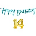 14th Happy Birthday Decoration Kit Blue for 14 Year Old Boys Girls with Number Fourteen Decorations Decor Celebration Items Item Set Combo Reusable Cursive Banner