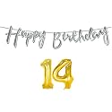 14th Happy Birthday Decoration Kit Silver for 14 Year Old Boys Girls with Number Fourteen Decorations Decor Celebration Items Item Set Combo Reusable Cursive Banner