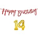14th Happy Birthday Decoration Kit Red for 14 Year Old Boys Girls with Number Fourteen Decorations Decor Celebration Items Item Set Combo Reusable Cursive Banner