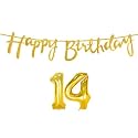14th Happy Birthday Decoration Kit Golden for 14 Year Old Boys Girls with Number Fourteen Decorations Decor Celebration Items Item Set Combo Reusable Cursive Banner
