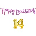 14th Happy Birthday Decoration Kit Dark Pink for 14 Year Old Boys Girls with Number Fourteen Decorations Decor Celebration Items Item Set Combo Reusable Cursive Banner