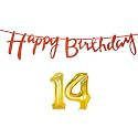 14th Happy Birthday Decoration Kit Orange for 14 Year Old Boys Girls with Number Fourteen Decorations Decor Celebration Items Item Set Combo Reusable Cursive Banner