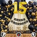 15th Birthday Decoration Items for Black and Gold Theme Combination for Boys Girls | 50 Pcs Black Gold Balloon | Black Birthday Banner | Balloon Pump | Arch Tape | Glue Dots