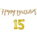 15th Happy Birthday Decoration Kit Rose Gold for 15 Year Old Boys Girls with Number Fifteen Decorations Decor Celebration Items Item Set Combo Reusable Cursive Banner