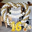 16th Birthday Decoration Items for Golden and White Theme Combination for Boys Girls | 50 Pcs Gold White Balloon | White Birthday Banner | Balloon Pump | Arch Tape | Glue Dots