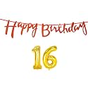 16th Happy Birthday Decoration Kit Orange for 16 Year Old Boys Girls with Number Sixteen Decorations Decor Celebration Items Item Set Combo Reusable Cursive Banner