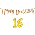 16th Happy Birthday Decoration Kit Rose Gold for 16 Year Old Boys Girls with Number Sixteen Decorations Decor Celebration Items Item Set Combo Reusable Cursive Banner