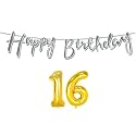 16th Happy Birthday Decoration Kit Silver for 16 Year Old Boys Girls with Number Sixteen Decorations Decor Celebration Items Item Set Combo Reusable Cursive Banner