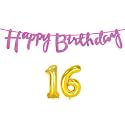 16th Happy Birthday Decoration Kit Dark Pink for 16 Year Old Boys Girls with Number Sixteen Decorations Decor Celebration Items Item Set Combo Reusable Cursive Banner