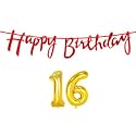 16th Happy Birthday Decoration Kit Red for 16 Year Old Boys Girls with Number Sixteen Decorations Decor Celebration Items Item Set Combo Reusable Cursive Banner