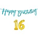 16th Happy Birthday Decoration Kit Blue for 16 Year Old Boys Girls with Number Sixteen Decorations Decor Celebration Items Item Set Combo Reusable Cursive Banner