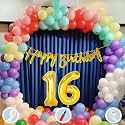 16th Multicolour Birthday Decoration Items for Boys Girls Kids Mens Women | 60 Pcs Mix Color Balloons | Gold Cursive Glitter Birthday Banner | Balloon Pump | Arch Tape | Glue Dots