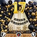 17th Birthday Decoration Items for Black and Gold Theme Combination for Boys Girls | 50 Pcs Black Gold Balloon | Black Birthday Banner | Balloon Pump | Arch Tape | Glue Dots