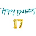 17th Happy Birthday Decoration Kit Blue for 17 Year Old Boys Girls with Number Seventeen Decorations Decor Celebration Items Item Set Combo Reusable Cursive Banner