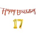 17th Happy Birthday Decoration Kit Orange for 17 Year Old Boys Girls with Number Seventeen Decorations Decor Celebration Items Item Set Combo Reusable Cursive Banner
