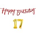 17th Happy Birthday Decoration Kit Red for 17 Year Old Boys Girls with Number Seventeen Decorations Decor Celebration Items Item Set Combo Reusable Cursive Banner