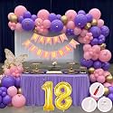 18th Birthday Decoration Items for Pink and Purple Theme Combination for Girls Princes | 50 Pcs Pink Purple Gold Balloon | Pink Birthday Banner | Balloon Pump | Arch Tape | Glue Dots