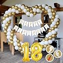 18th Birthday Decoration Items for Golden and White Theme Combination for Boys Girls | 50 Pcs Gold White Balloon | White Birthday Banner | Balloon Pump | Arch Tape | Glue Dots