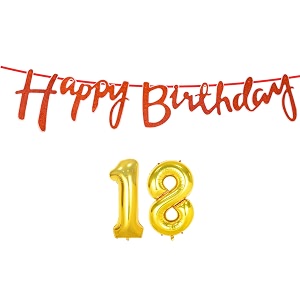 18th happy birthday decoration kit orange for 18 year old boys girls with number eighteen decorations decor celebration items item set combo reusable cursive banner