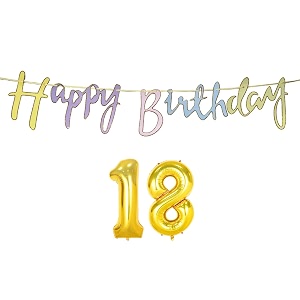 18th happy birthday decoration kit multicolour for 18 year old boy girl multicolor with number eighteen decorations decor items item set combo reusable cursive banner