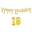 18th Happy Birthday Decoration Kit Golden for 18 Year Old Boys Girls with Number Eighteen Decorations Decor Celebration Items Item Set Combo Reusable Cursive Banner