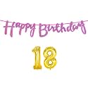 18th Happy Birthday Decoration Kit Dark Pink for 18 Year Old Boys Girls with Number Eighteen Decorations Decor Celebration Items Item Set Combo Reusable Cursive Banner