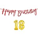 18th Happy Birthday Decoration Kit Red for 18 Year Old Boys Girls with Number Eighteen Decorations Decor Celebration Items Item Set Combo Reusable Cursive Banner