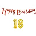 18th Happy Birthday Decoration Kit Orange for 18 Year Old Boys Girls with Number Eighteen Decorations Decor Celebration Items Item Set Combo Reusable Cursive Banner