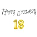 18th Happy Birthday Decoration Kit Silver for 18 Year Old Boys Girls with Number Eighteen Decorations Decor Celebration Items Item Set Combo Reusable Cursive Banner
