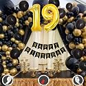 19th Birthday Decoration Items for Black and Gold Theme Combination for Boys Girls | 50 Pcs Black Gold Balloon | Black Birthday Banner | Balloon Pump | Arch Tape | Glue Dots