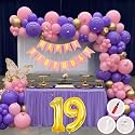 19th Birthday Decoration Items for Pink and Purple Theme Combination for Girls Princes | 50 Pcs Pink Purple Gold Balloon | Pink Birthday Banner | Balloon Pump | Arch Tape | Glue Dots