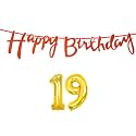19th Happy Birthday Decoration Kit Orange for 19 Year Old Boys Girls with Number Nineteen Decorations Decor Celebration Items Item Set Combo Reusable Cursive Banner