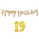 19th Happy Birthday Decoration Kit Rose Gold for 19 Year Old Boys Girls with Number Nineteen Decorations Decor Celebration Items Item Set Combo Reusable Cursive Banner