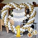 1st Birthday Decoration Items for Golden and White Theme Combination for Boys Girls | 50 Pcs Gold White Balloon | White Birthday Banner | Balloon Pump | Arch Tape | Glue Dots