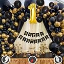 1st Birthday Decoration Items for Black and Gold Theme Combination for Boys Girls | 50 Pcs Black Gold Balloon | Black Birthday Banner | Balloon Pump | Arch Tape | Glue Dots