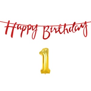 1st happy birthday decoration kit red for 1 year old boys girls baby with number one decorations decor celebration items item set combo reusable cursive banner