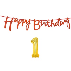 1st happy birthday decoration kit orange for 1 year old boys girls baby with number one decorations decor celebration items item set combo reusable cursive banner