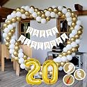 20th Birthday Decoration Items for Golden and White Theme Combination for Boys Girls | 50 Pcs Gold White Balloon | White Birthday Banner | Balloon Pump | Arch Tape | Glue Dots