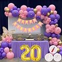 20th Birthday Decoration Items for Pink and Purple Theme Combination for Girls Princes | 50 Pcs Pink Purple Gold Balloon | Pink Birthday Banner | Balloon Pump | Arch Tape | Glue Dots