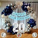 20th Birthday Decoration Items for Blue and White Theme Combination for Boys Girls | 50 Pcs Blue White Silver Balloon | Blue Birthday Banner | Balloon Pump | Arch Tape | Glue Dots