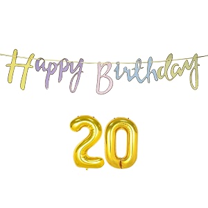20th happy birthday decoration kit multicolour for 20 year old boys girls multicolor with number twenty decorations decor items item set combo reusable cursive banner