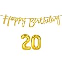 20th Happy Birthday Decoration Kit Golden for 20 Year Old Boys Girls with Number Twenty Decorations Decor Celebration Items Item Set Combo Reusable Cursive Banner
