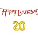 20th Happy Birthday Decoration Kit Orange for 20 Year Old Boys Girls with Number Twenty Decorations Decor Celebration Items Item Set Combo Reusable Cursive Banner