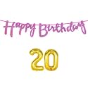 20th Happy Birthday Decoration Kit Dark Pink for 20 Year Old Boys Girls with Number Twenty Decorations Decor Celebration Items Item Set Combo Reusable Cursive Banner