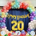 20th Multicolour Birthday Decoration Items for Boys Girls Kids Mens Women | 60 Pcs Mix Color Balloons | Gold Cursive Glitter Birthday Banner | Balloon Pump | Arch Tape | Glue Dots